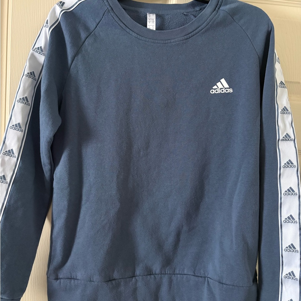 Adidas Blue Sweatshirt with White Logo Stripes